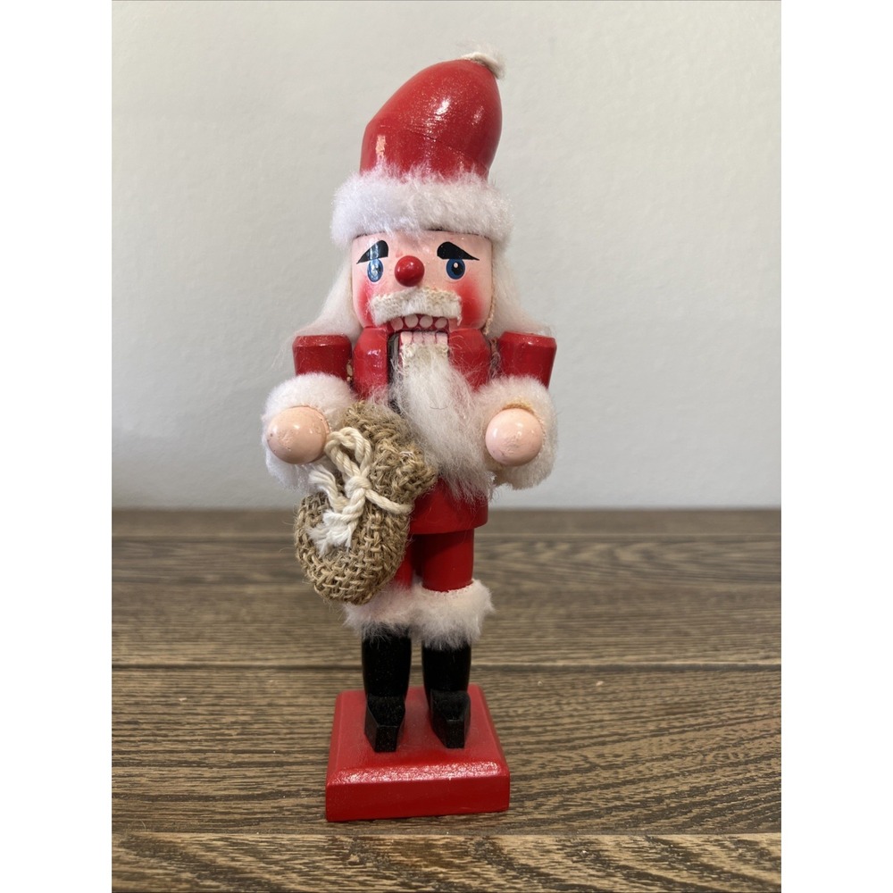 Vintage 8 inch Santa Nutcracker Wood Hand Painted Christmas Collectible